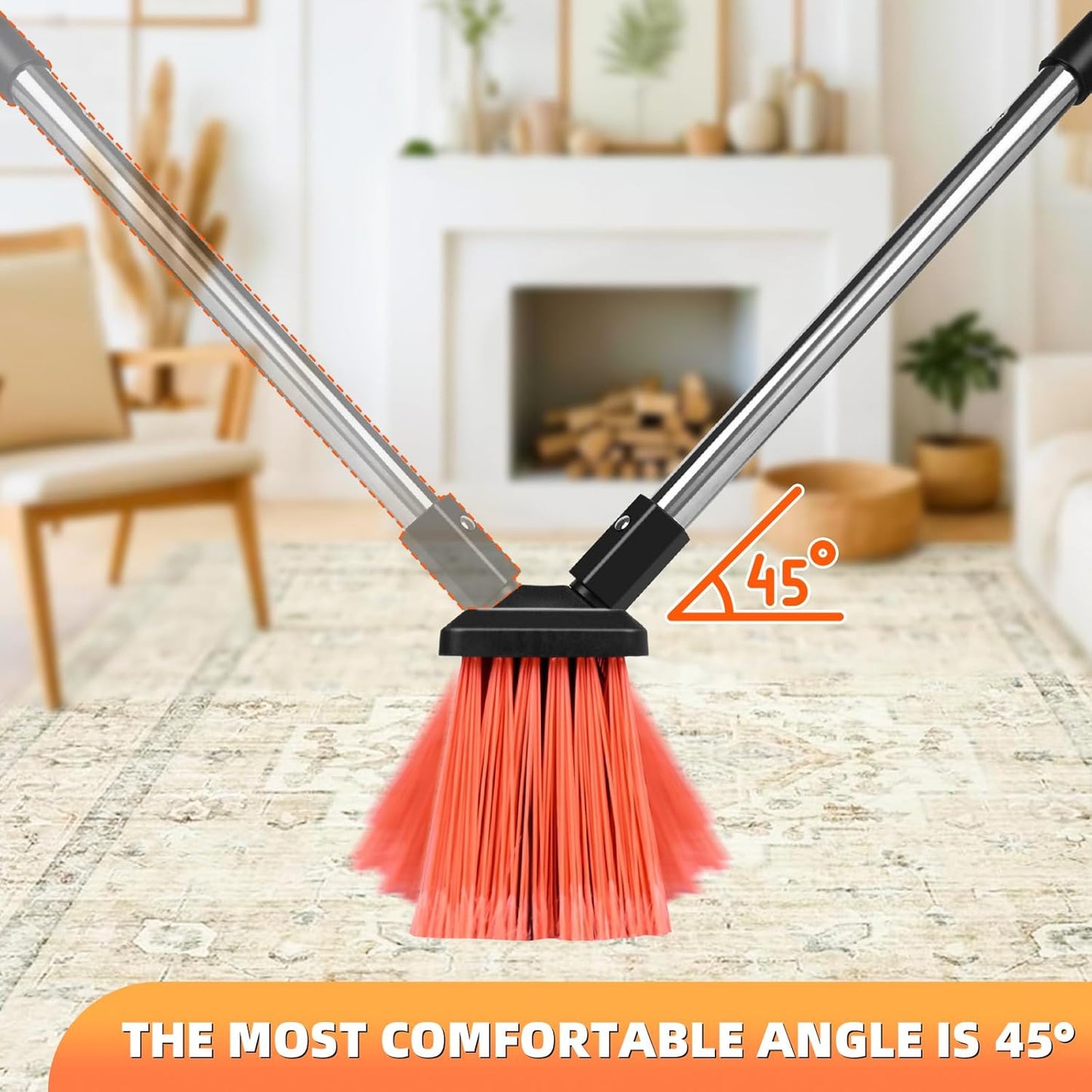 Push Broom, Heavy Duty Outdoor Broom with 55" Long Handle for Cleaning of Patios, Driveways, Garages, Patios, Warehouses and Concrete Floors, 18 Inches
