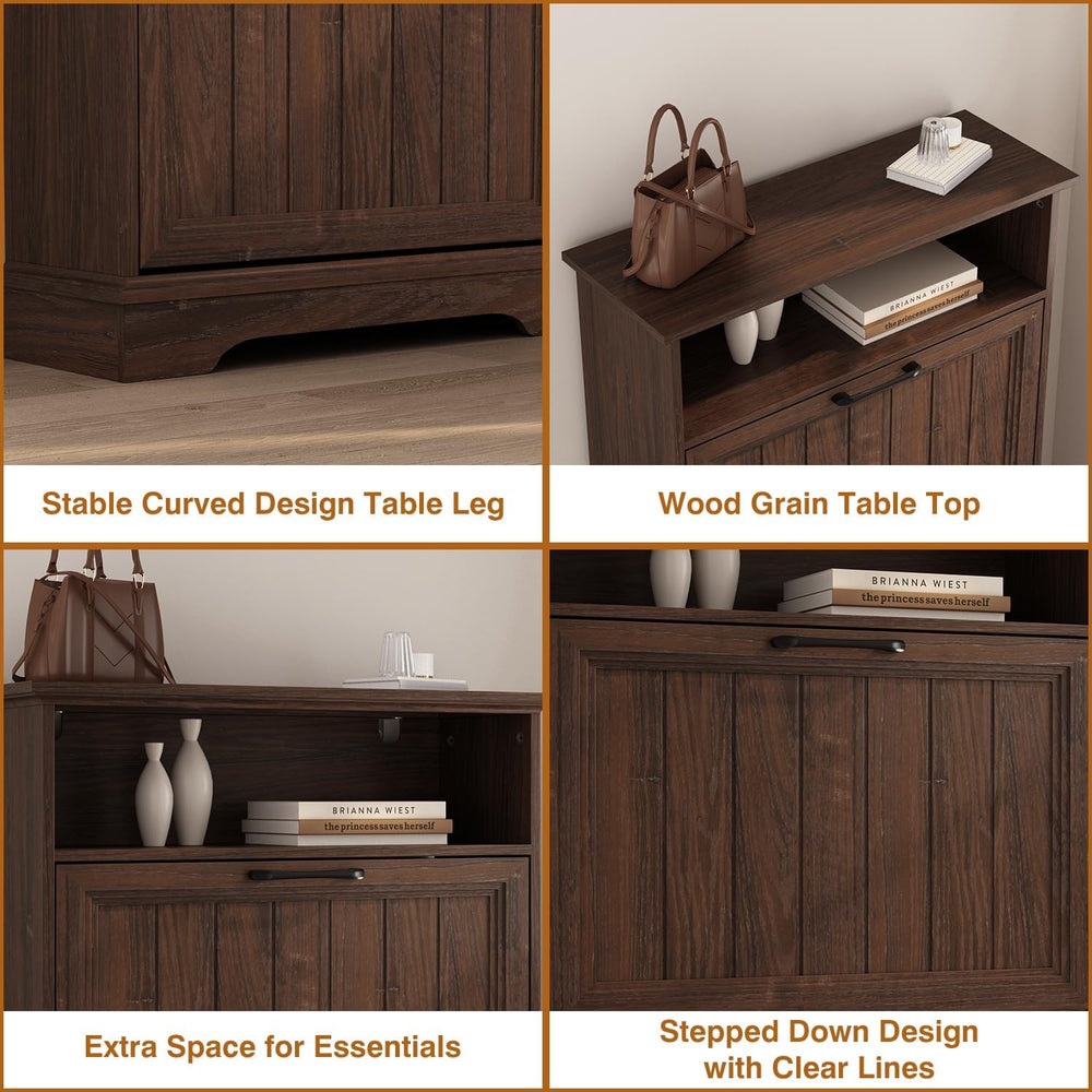 24" W Hidden Shoe Storage Cabinet with 2 Flip Drawers & Open Storage