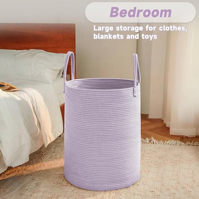 Large Woven Laundry Basket Hamper, 80L Cotton Rope Storage Bin - Image 4