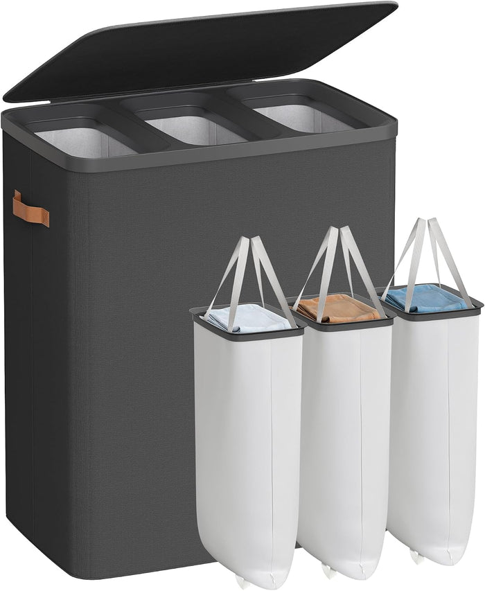 SONGMICS Laundry Basket, 190L Laundry Hamper with Lid, 3 Removable Bags