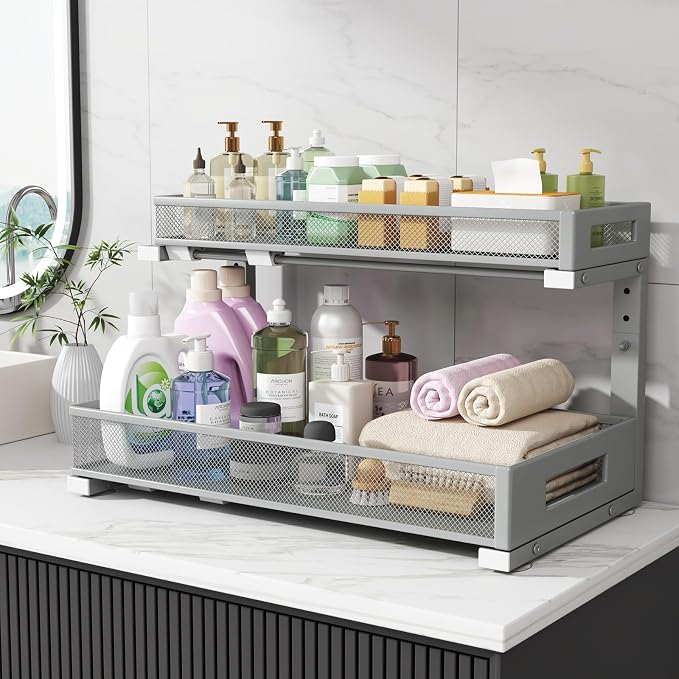 2 Pack 19IN Depth Under Sink Storage Organizer, Large 2-Tier Elegant Mesh Pull - Image 7
