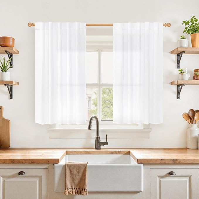 YoungsTex 40 Inch Length White Linen Curtains by YoungsTex