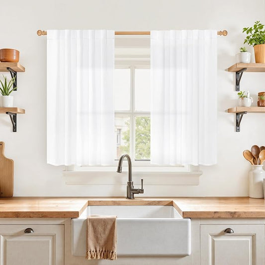 YoungsTex 40 Inch Length White Linen Curtains by YoungsTex