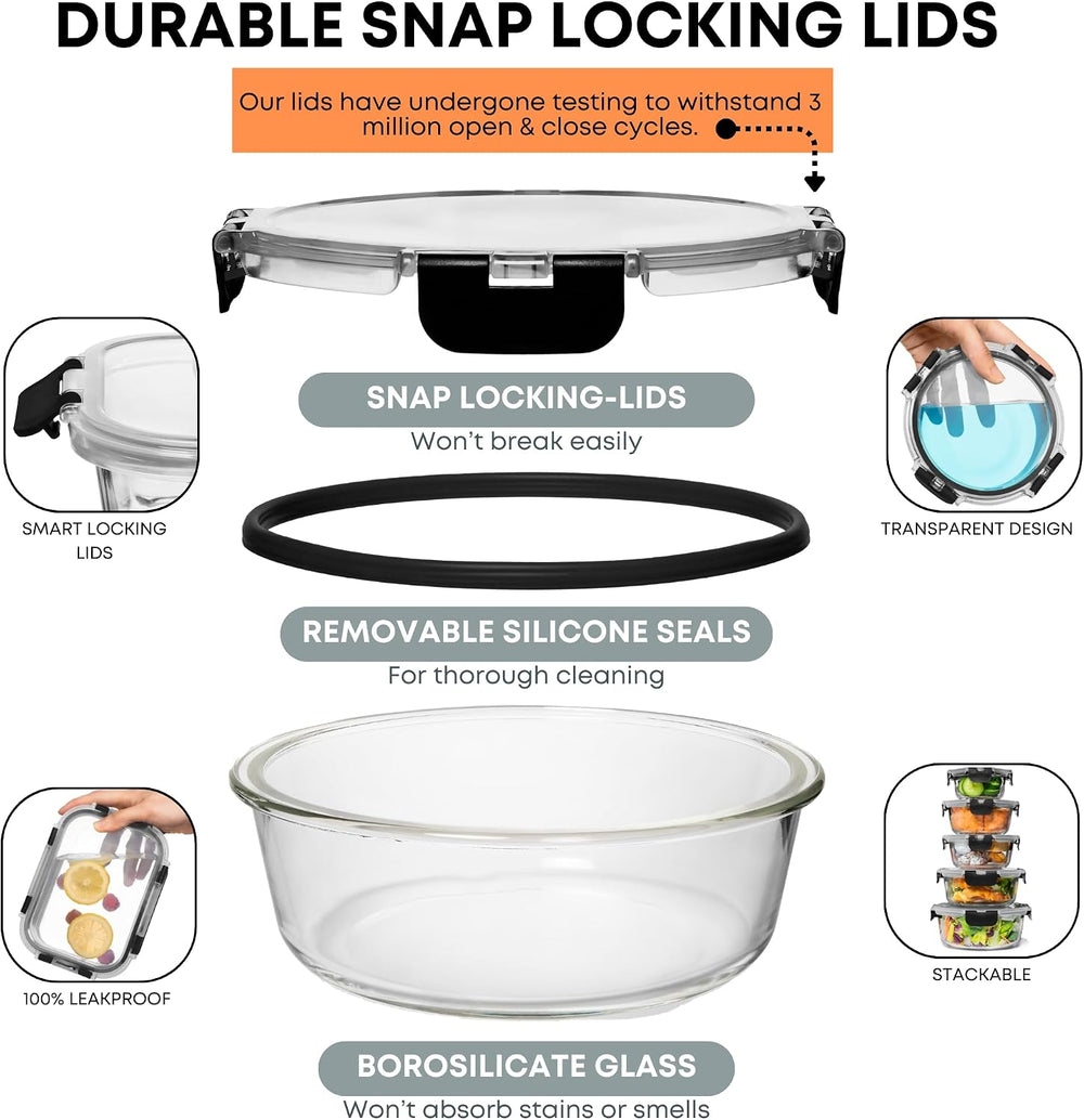 Razab 30 PC Glass Food Storage Containers with Lids - Reusable Glass Meal Pre...