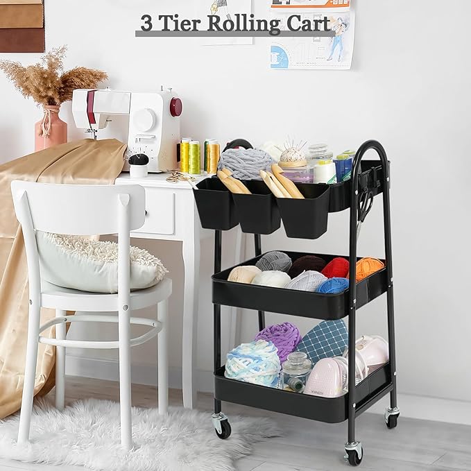 danpinera 3-Tier Rolling Cart, Metal Rolling Storage Cart - Image 5