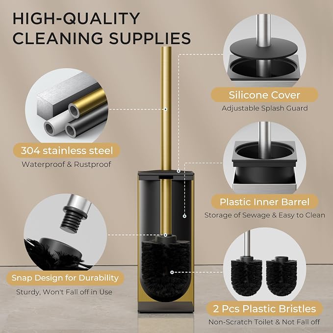 FORIOUS Toilet Brush and Holder Set, Heavy Duty 304 Stainless Steel Base Square - Image 3