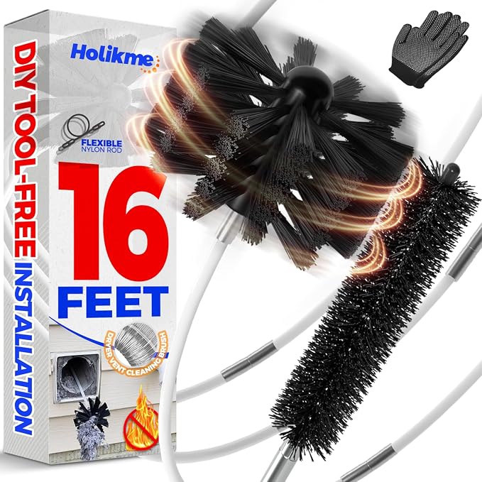 Holikme 16 Feet Dryer Vent Cleaner Kit, Lint Remover, Fireplace Chimney Brushes by Holikme