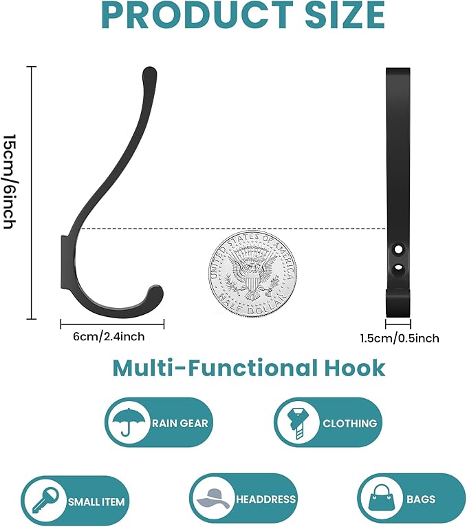 6-Pack Heavy Duty Coat Hooks for Wall Mount - Image 5