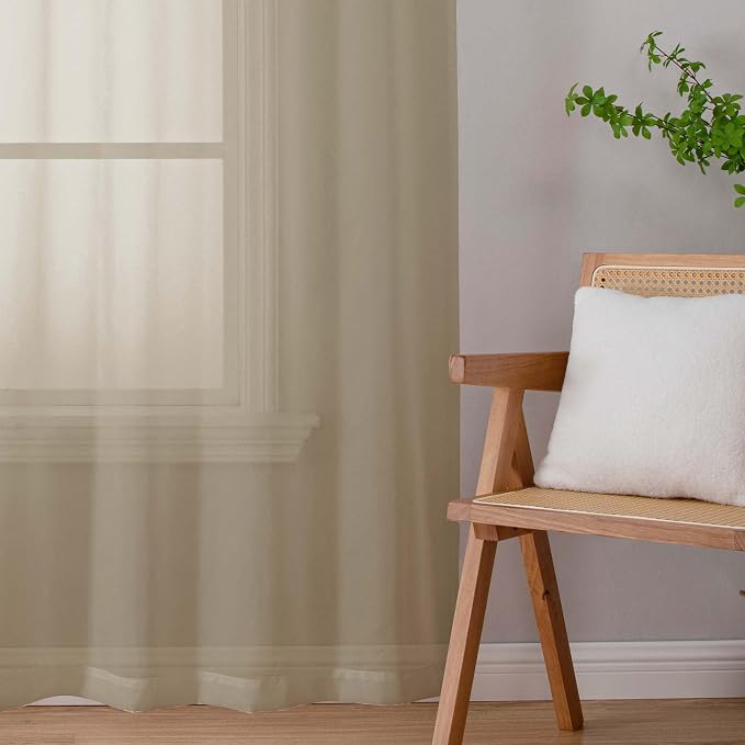 Chyhomenyc Taupe Sheer Curtains 78 Inches Long 2 Panels Set - Image 2