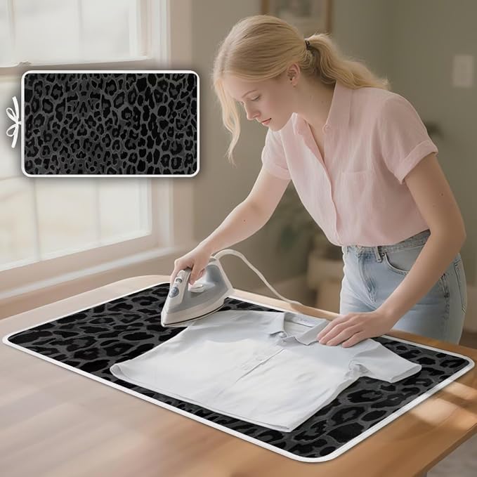 Black Ironing Mat Portable Leopard Print Ironing Pad - Image 3