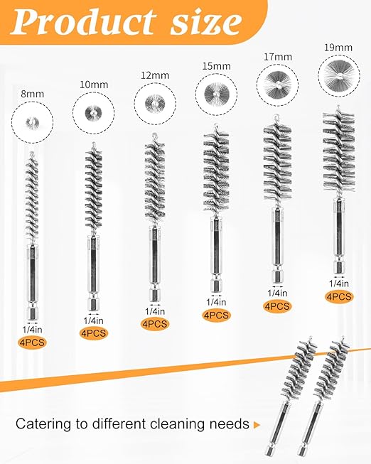 24 pcs Bore Brush for Drill, Stainless Steel Wire Cleaning Brush Set, Abrasive - Image 2