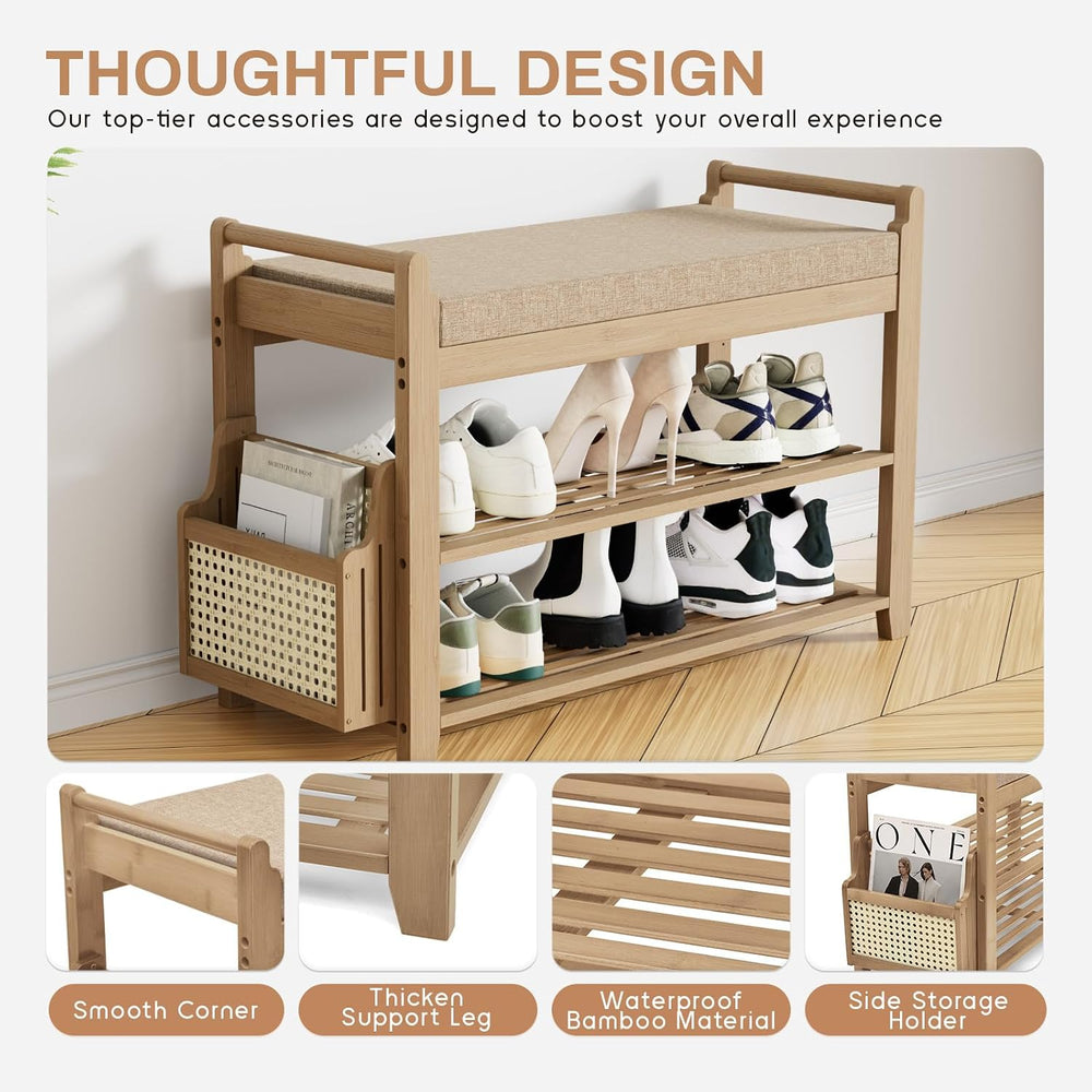 Homaxy 2-Tier Shoe Rack Bench, 28.2 in, Walnut and Light Brown