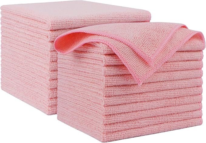 AIDEA Microfiber Cleaning Cloth Pink 20PK, Microfiber Towels by AIDEAHOME