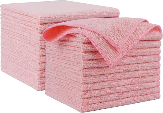 AIDEA Microfiber Cleaning Cloth Pink 20PK, Microfiber Towels by AIDEAHOME