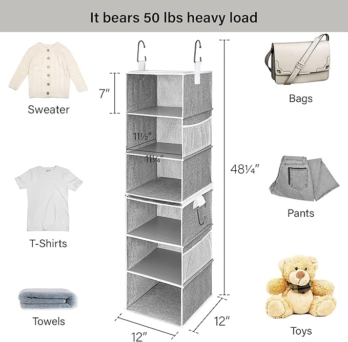 StorageWorks 6-Shelf Closet Organizers, Two 3-Shelf Separable Hanging Shelves - Image 3