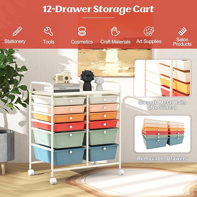 GOFLAME 12-Drawer Rolling Storage Cart, Mobile Utility Cart - Image 4