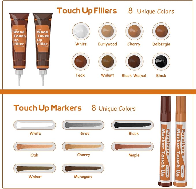 REALINN Wood Furniture Repair Kit 8 Dark Colors- Wood Fillers and Touch Up - Image 2