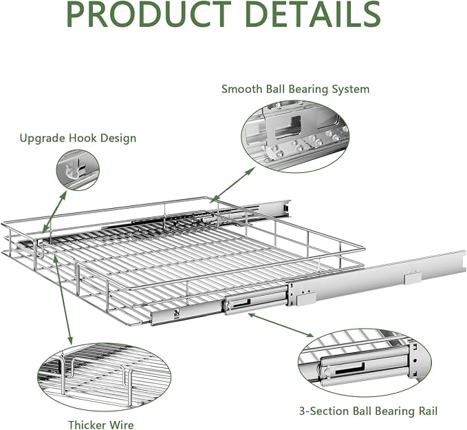 Pull Out Cabinet Organizer 27" W x 21½" D, Heavy Duty Cabinet Pull Out Shelves - Image 7