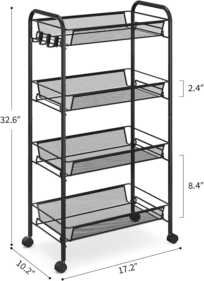 TOOLF 4-Tier Rolling Cart, Metal Utility Cart - Image 9
