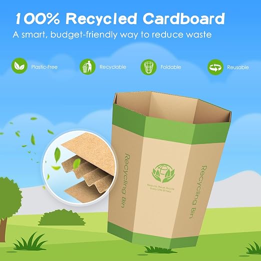 6-Pack Cardboard Trash Can – Foldable, Recyclable, Plastic-Free & Reusable - Image 2