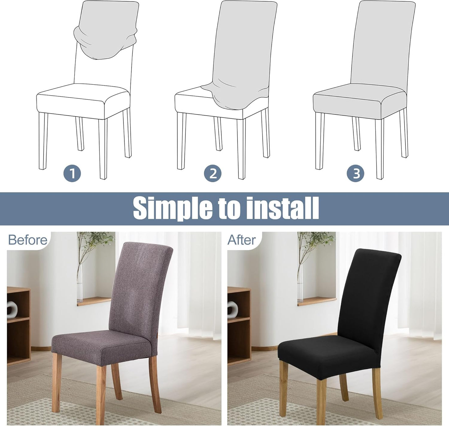 BIETYONE Stretch Dining Chair Covers Set of 6, Soft Removable Washable Kitchen Parsons Chair Slipcovers, High Elastic Seat Protector for Home Hotel Banquet
