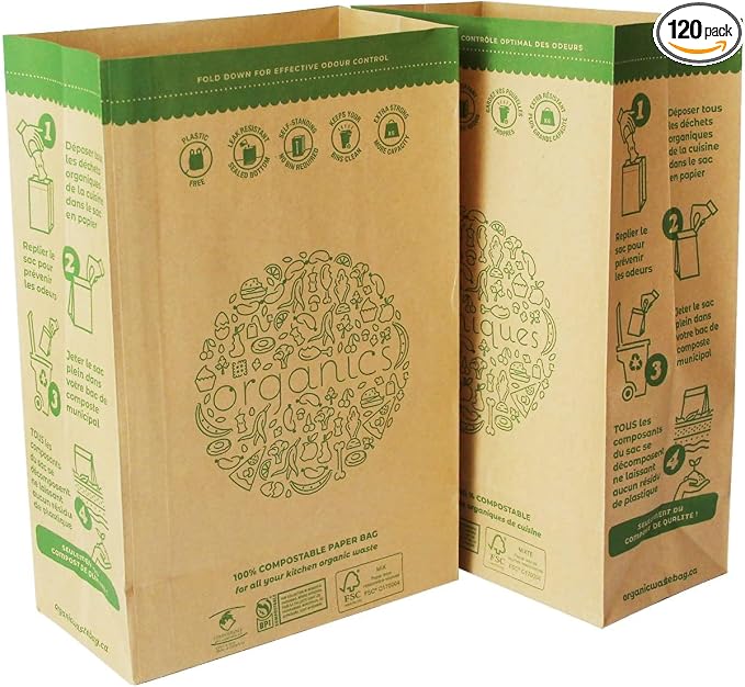 HYTREND-Kitchen Food Waste Bag-120 Bags-%100 Compostable paper Bag by HYTRENDkitchenwastebag