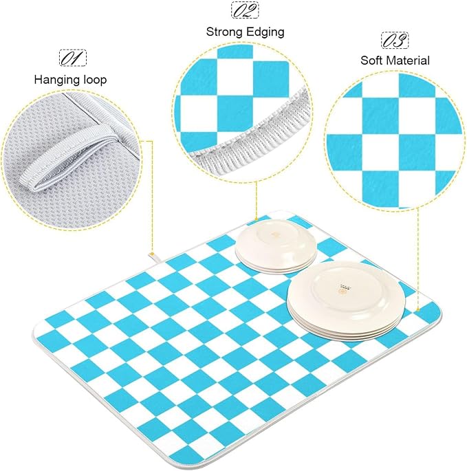 Turquoise Chessboard Dish Drying Mat - Image 4
