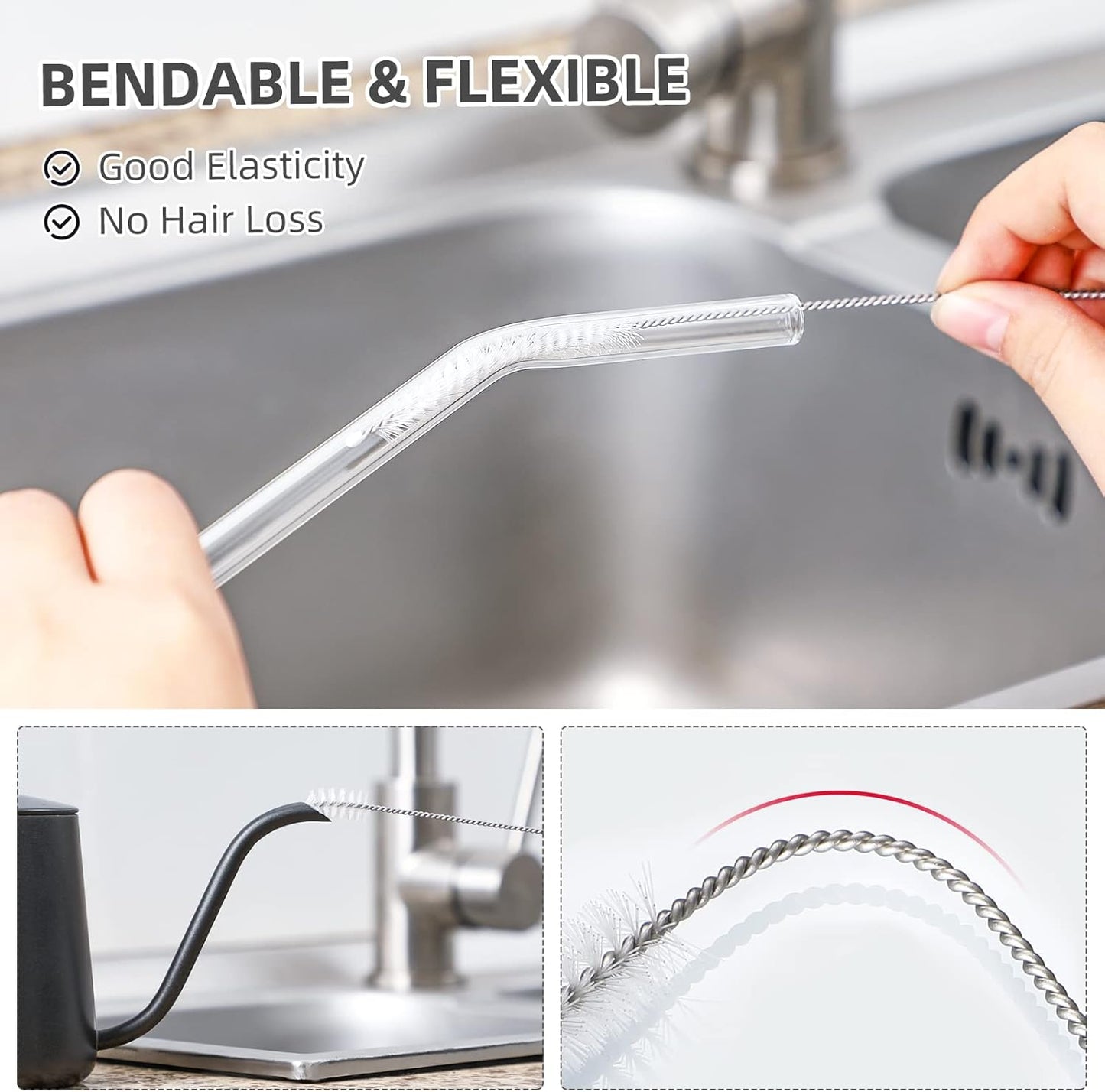Hiware Straw Cleaner Brush Set, 8-Piece Long Cleaning Brush for Straws on Tumbler, Water Bottle, Sippy Cup, and Pipes, Tubes or Hummingbird Feeders