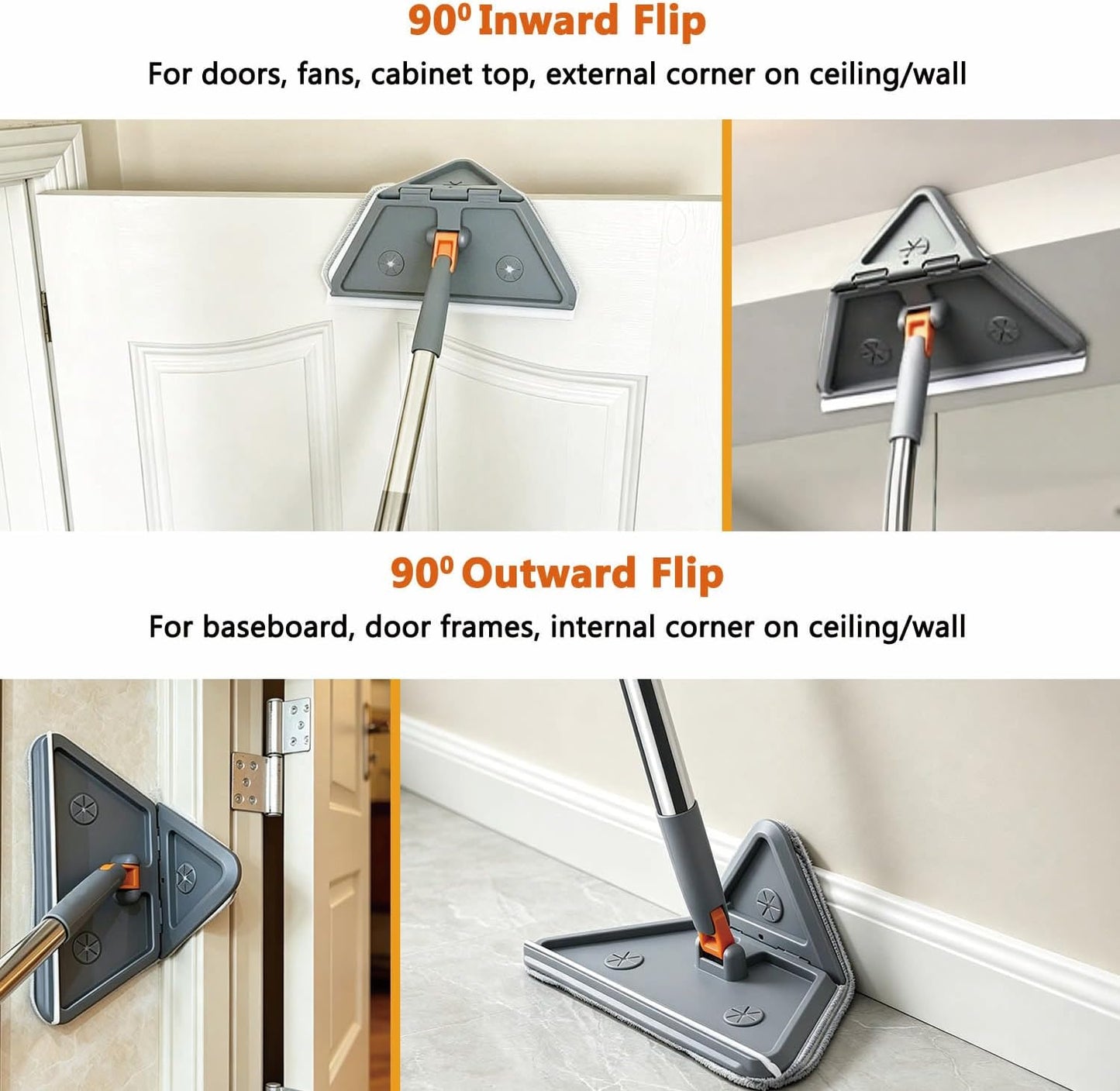 Upgraded Wall Cleaner Mop & Baseboard Cleaning Tool with 98" Long Handle, Duster Mop for Painted Wall, Ceilings, Windows, Floor, 2-in-1 Triangle & Rectangle Head with Squeegee, 10 Washable Pads