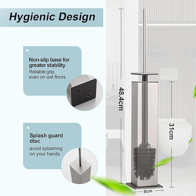 Brushed Nickel Toilet Brush and Holder, Toilet Bowl Brush - Image 3