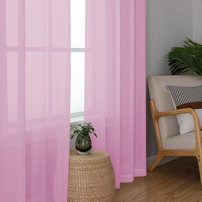 Chyhomenyc Sheer Pink Curtains 90 inches Long 2 Panels, Light Filtering Soft - Image 3