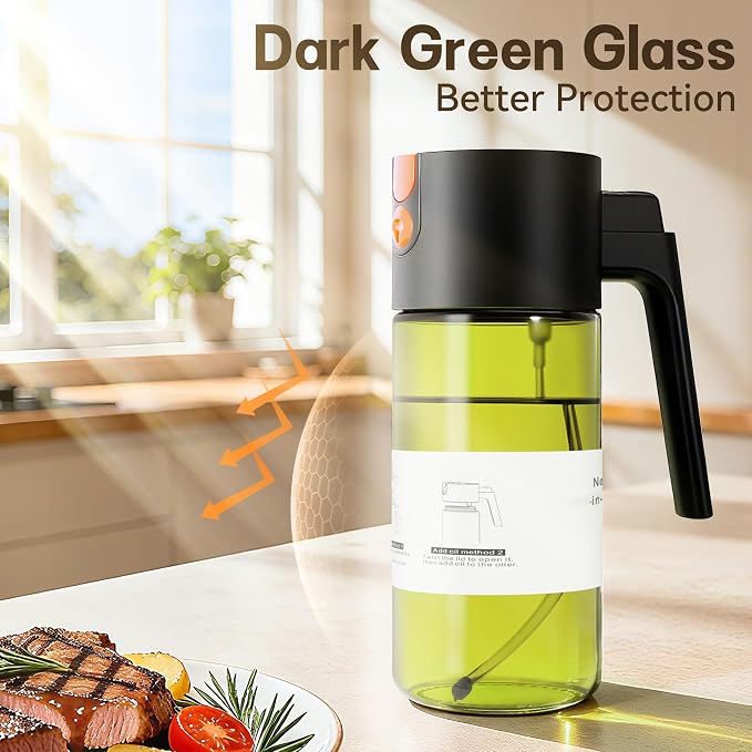 Upgrade 2 in 1 Oil Sprayer for Cooking, 17oz Light-Blocking Glass Olive Oil - Image 5