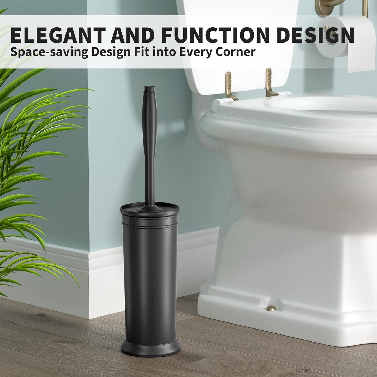 Toilet Brush and Holder 2 Pack, Toilet Bowl Brush with Extra Long Handle, Toilet Scrubber and Covered Holder, Toilet Brushes for Bathroom-Space Saving, Covered Brush, Durable, Deep Cleaning(Black)