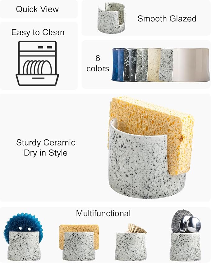 Kitchen Sink Sponge Holder, Dish Sponge Rack Ceramic Brush Holder Farmhouse - Image 2
