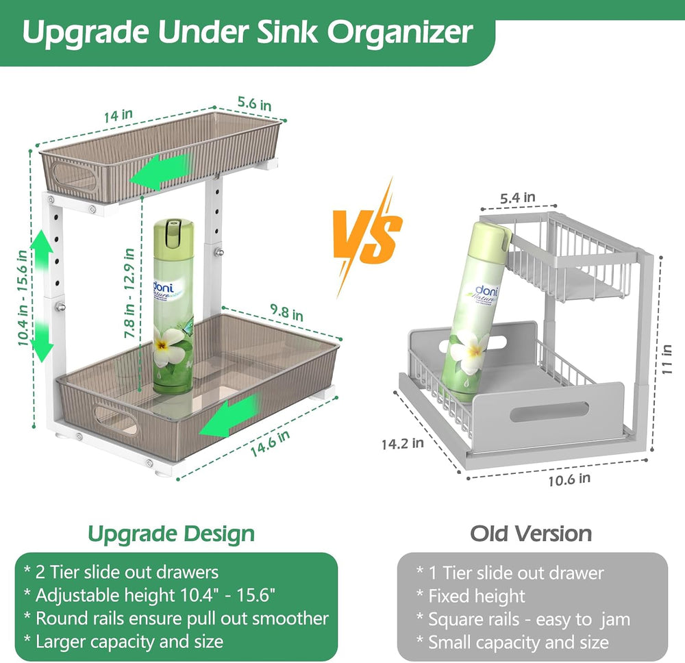 ADRIMER Under Sink Organizer 2 Packs, Pull Out Kitchen Sink Organizer, 2 Tier...