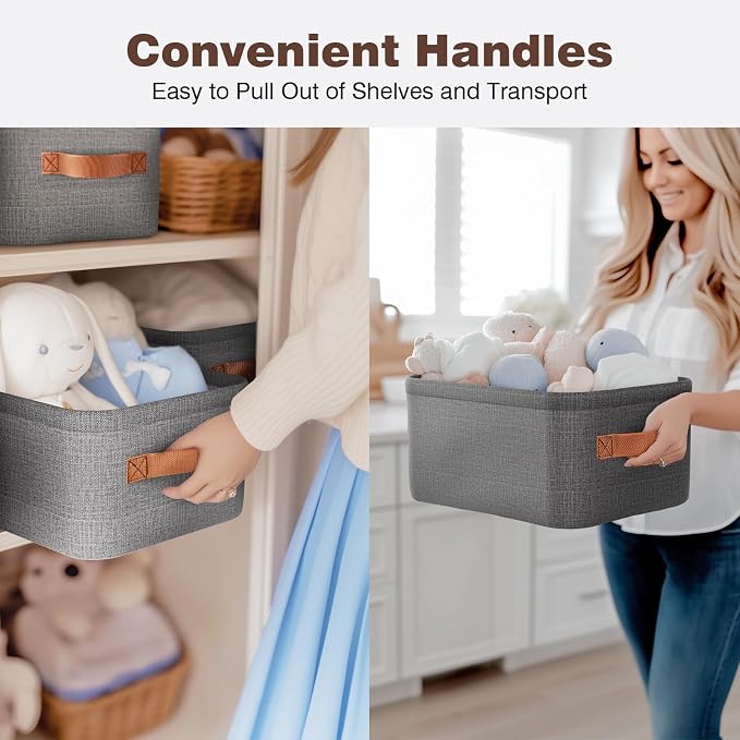 Large Storage Baskets for Shelves 3 Packs, Fabric Storage Bins for Shelves - Image 3