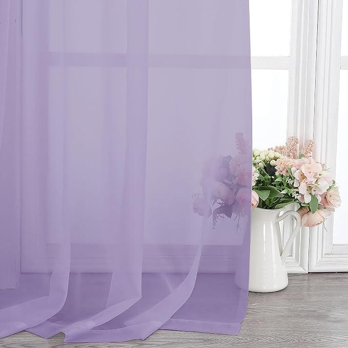 Chyhomenyc Lilac Sheer Curtains 84 Inch Length 2 Panels, Light Filtering Soft - Image 8