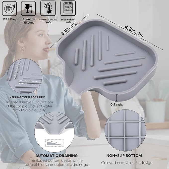 YASMEN 2 Pcs Silicone Soap Dish, Soap Holder - Image 3
