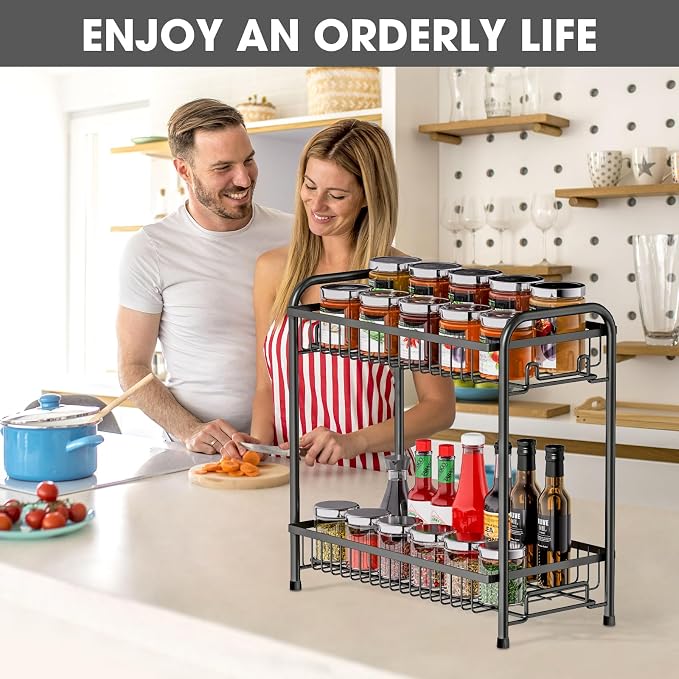 Spice Rack for Countertop, 2-Tier Standing Sturdy Metal Seasoning Organizer - Image 8