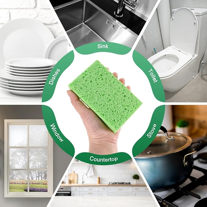 12-Pack Kitchen Sponges, Condense Eco Cellulose Non-Scratch Scrub Heavy Sponge - Image 6