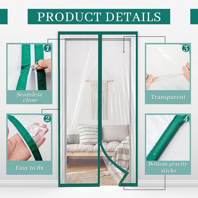Amylove Zipper 48 x 87 Inch Dust Barrier Kit Green Edged Temporary Construction - Image 3