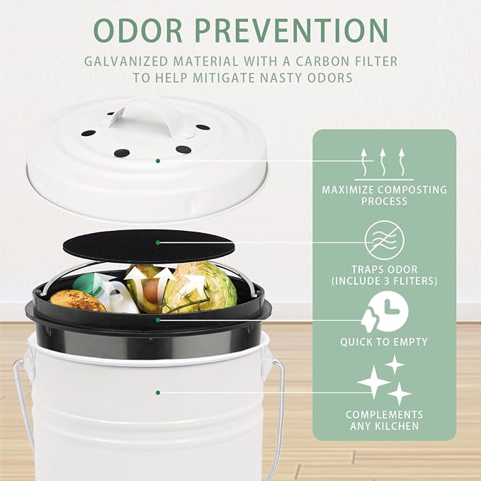 Vipush Compost Bin with Lid Small Countertop Compost Bin includes Inner Liner & - Image 2