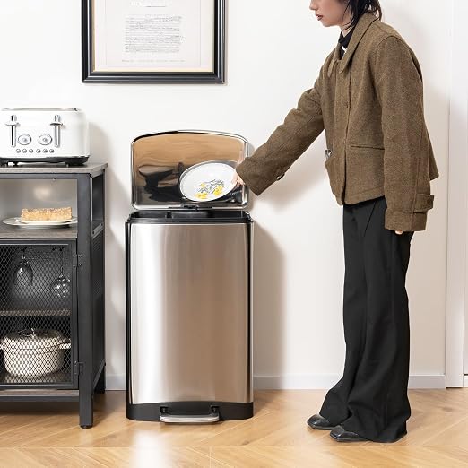 S AFSTAR 13.2 Gal Step Trash Can, 50 Liter Stainless Steel Pedal Trash Bin - Image 9