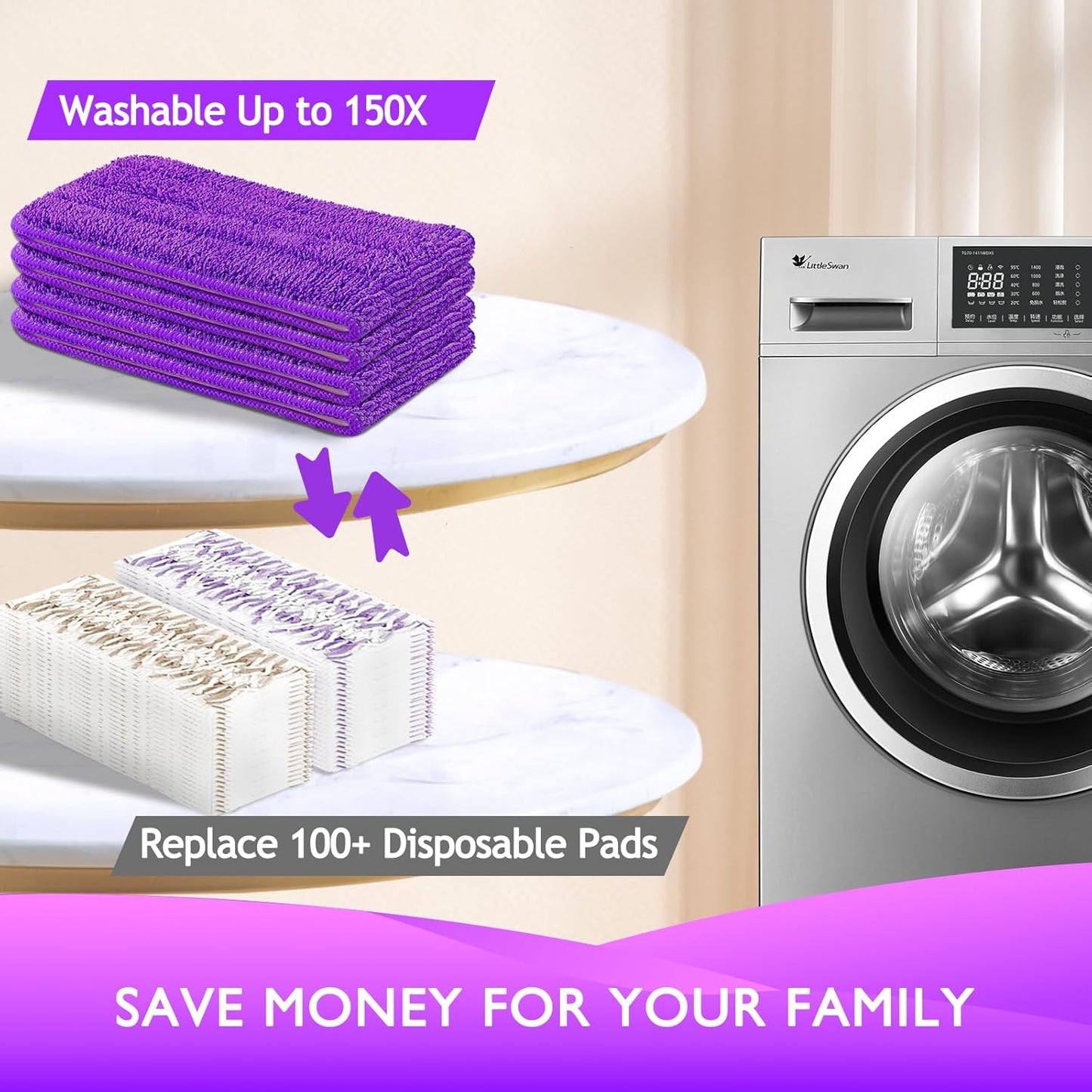 Reusable Power Mop Refills Pads Compatible with Swiffer PowerMop Mop - Microfiber Power Mop Pads Refill for 13 ''-15 '' Spray Mop- Washable Pads for Multi-Surface Floor Cleaning, 4 Pack