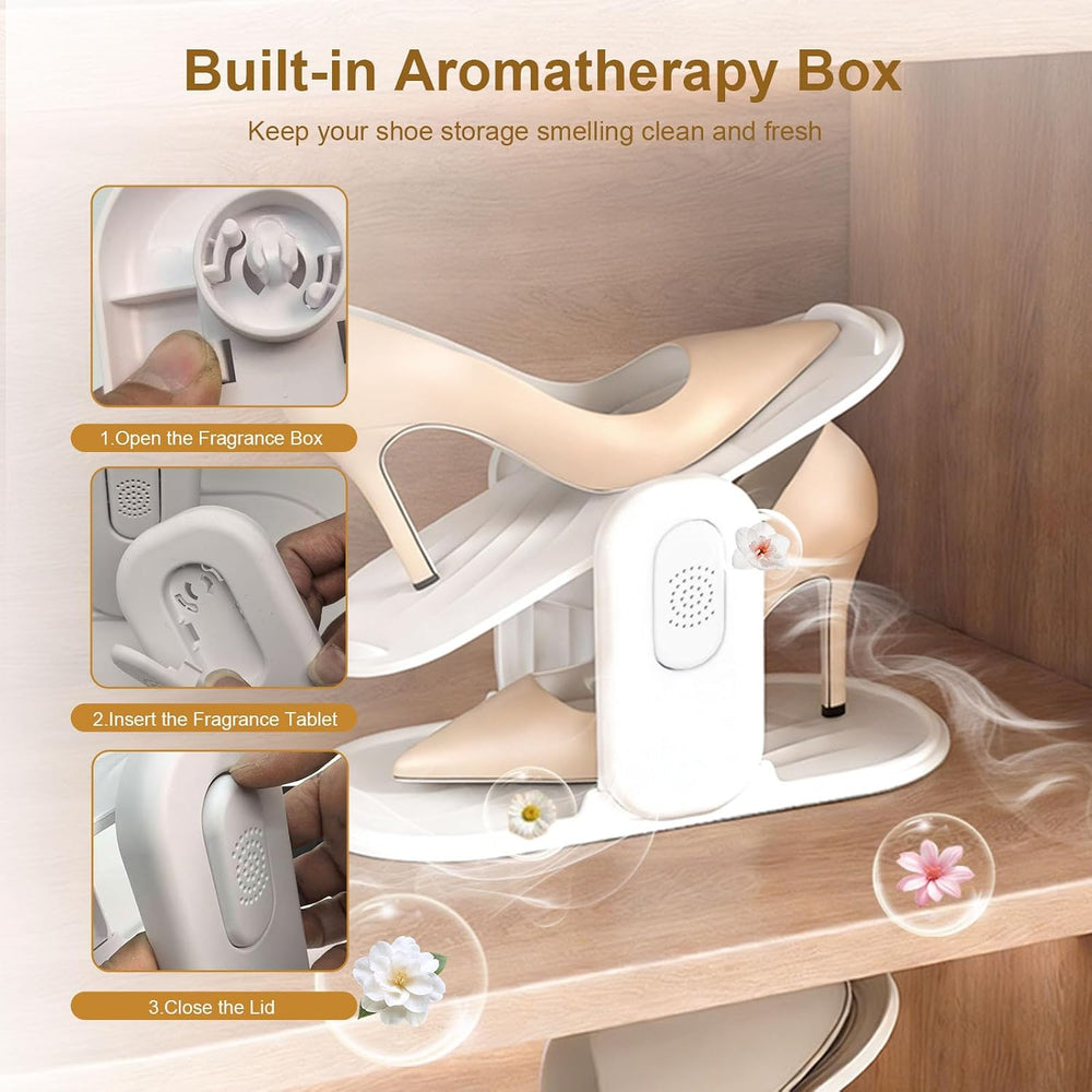 16 Pack Shoe Rack with Aromatherapy Box, Adjustable Space-Saving Organizer