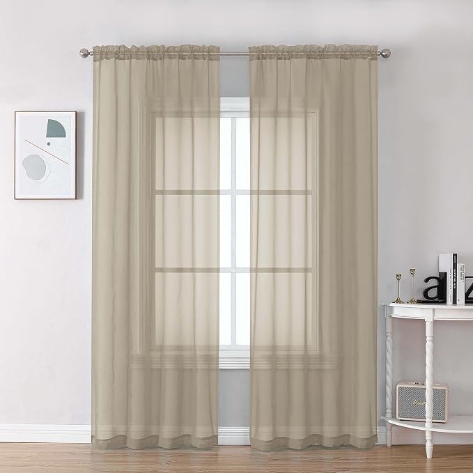 Chyhomenyc Taupe Sheer Curtains 78 Inches Long 2 Panels Set by Chyhomenyc