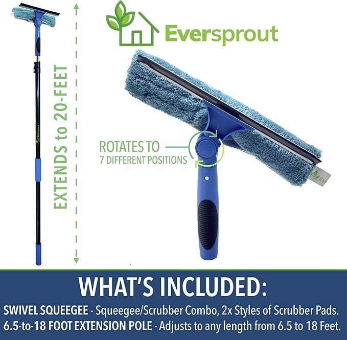EVERSPROUT 7-to-20 Foot Swivel Squeegee & Microfiber Glass Window Scrubber - Image 2