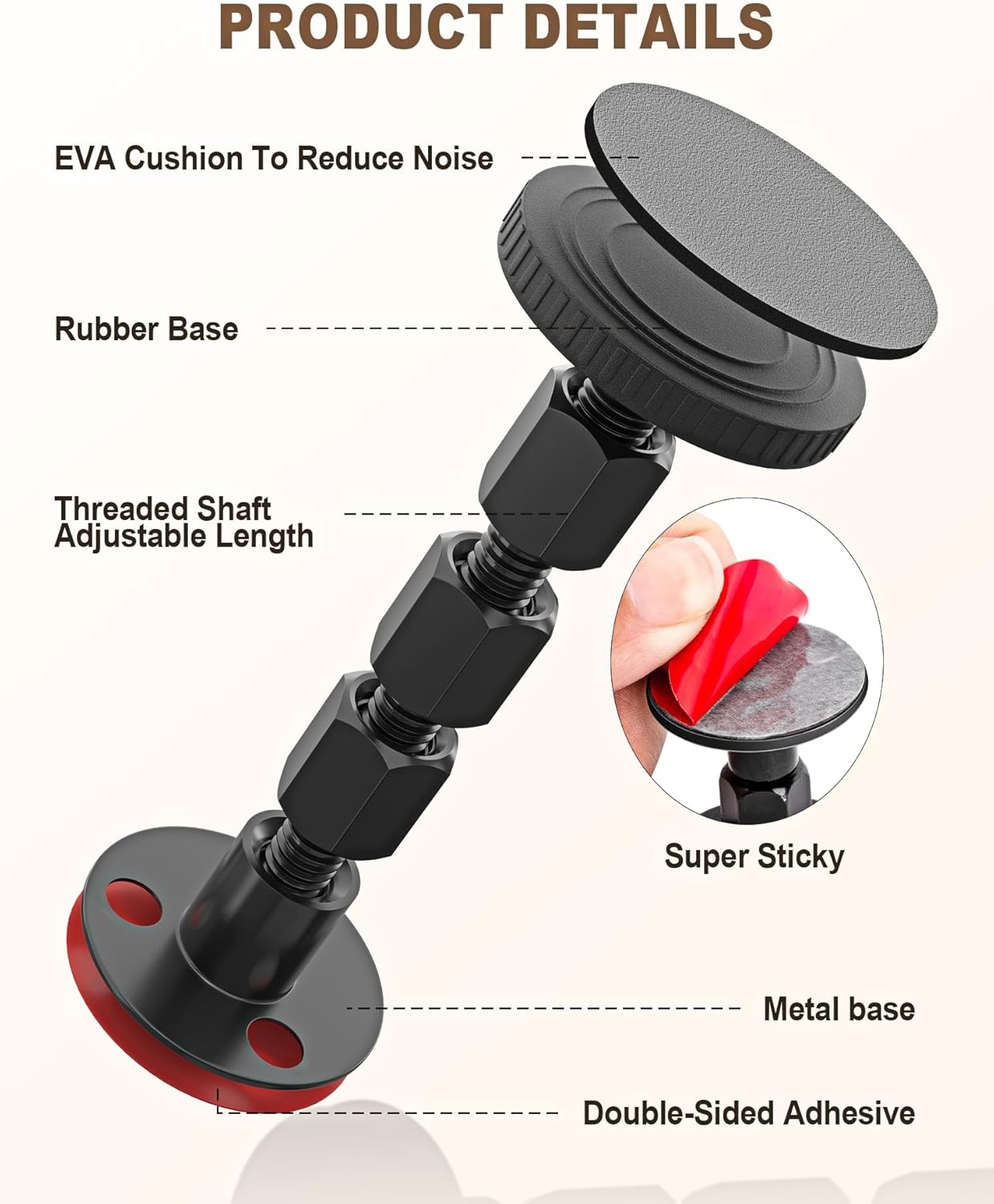 4PCS Adjustable Threaded Bed Frame Anti-Shake Tool, Upgraded Headboard stoppers with Free Furniture Pads, Easy Installation Bedside Anti-Shake Tool for Headboards, Cabinets and Sofas, 1.18-4.13in