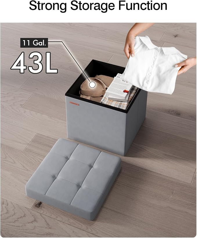 Folding Storage Ottoman, Velvet Storage Bench, - Image 5