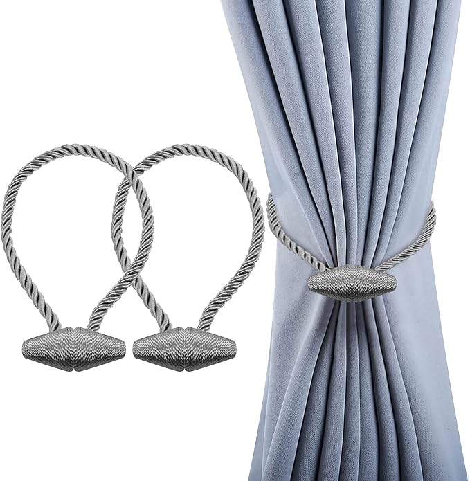 Hion Magnetic Curtain Tiebacks Grey 2pcs, Curtain Tiebacks Buckles Holdbacks by Hion